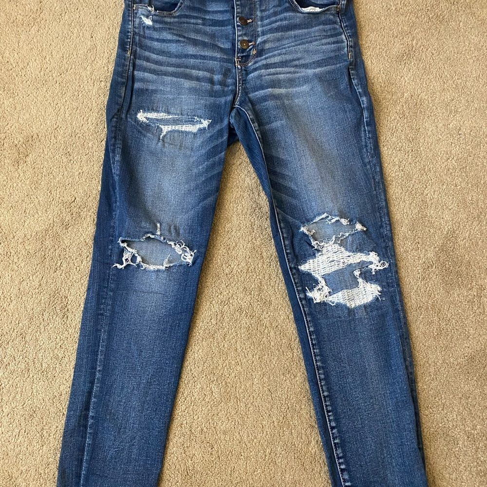 American Eagle Button Fly Super Stretch Distressed Women's Skinny Jeans Size 14